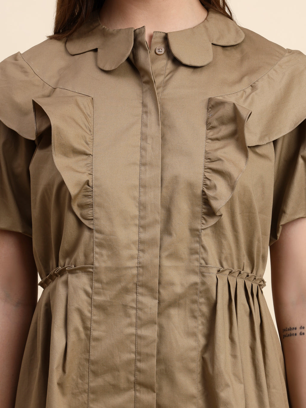 Elara Ruffle Dress (Mocha Brown)
