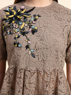Lace Peplum Co-ord Set (Taupe Beige)
