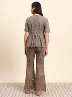 Lace Peplum Co-ord Set (Taupe Beige)