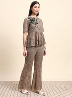 Lace Peplum Co-ord Set (Taupe Beige)
