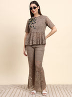 Lace Peplum Co-ord Set (Taupe Beige)