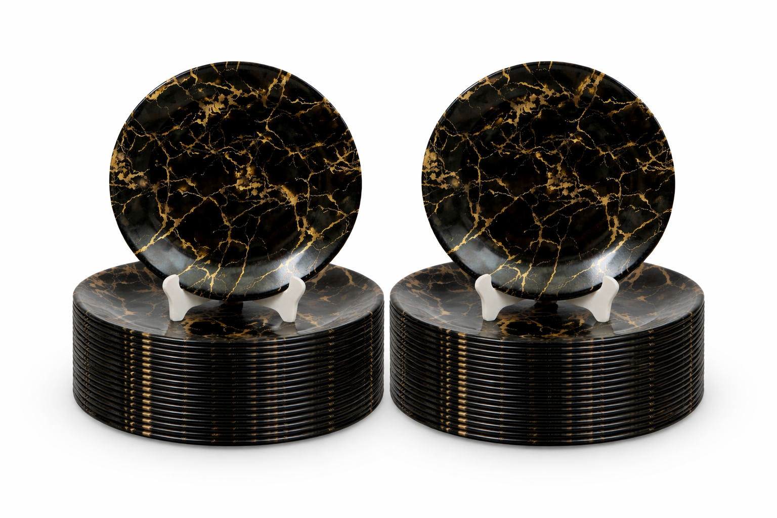 Ariya Melamine Dinner Plates 12 Inch Set of 24 | Black & Gold