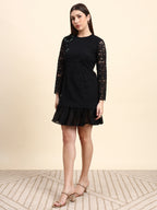 Noir Bloom Lace Dress (Black)