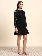 Noir Bloom Lace Dress (Black)