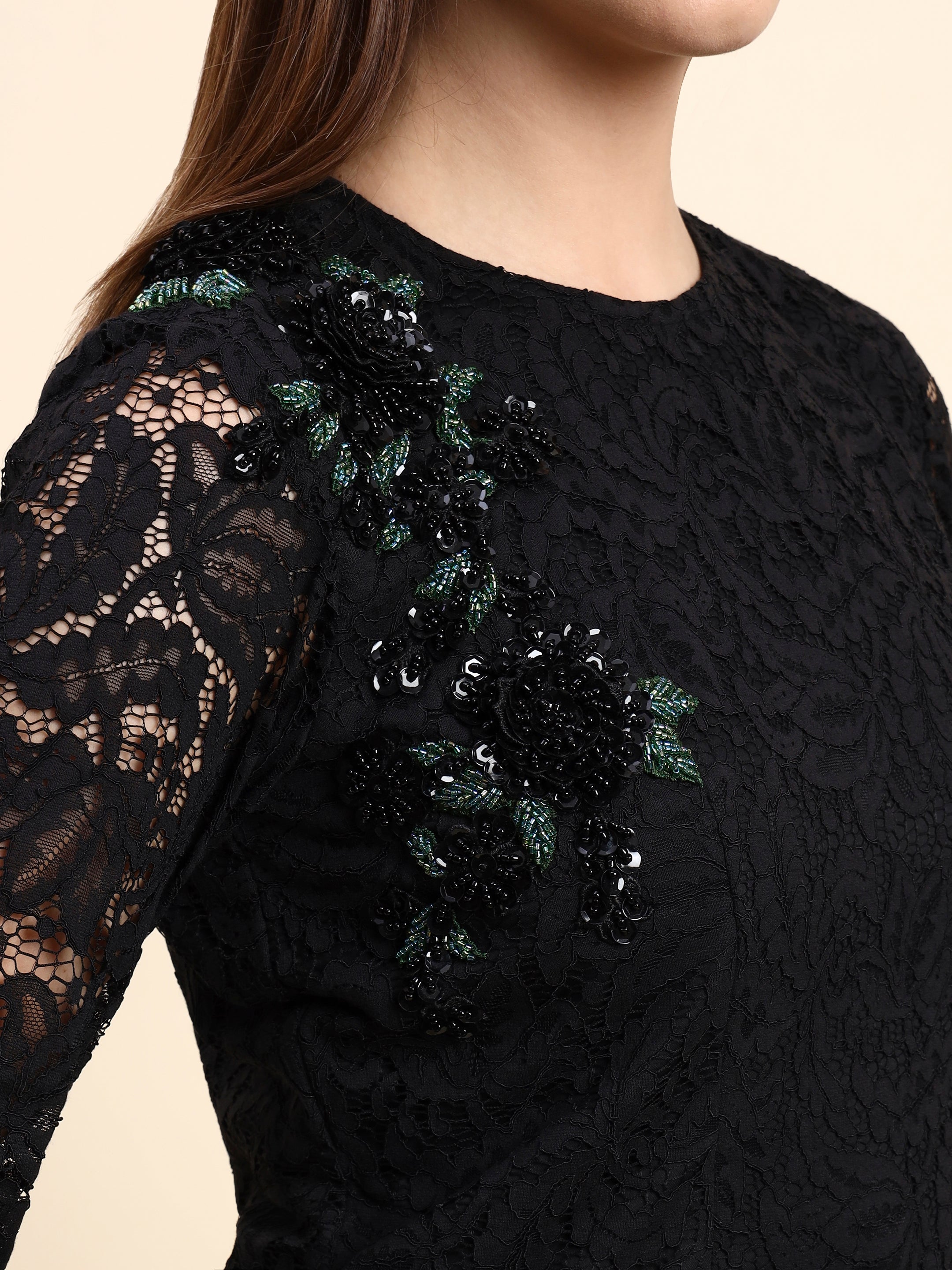 Noir Bloom Lace Dress (Black)