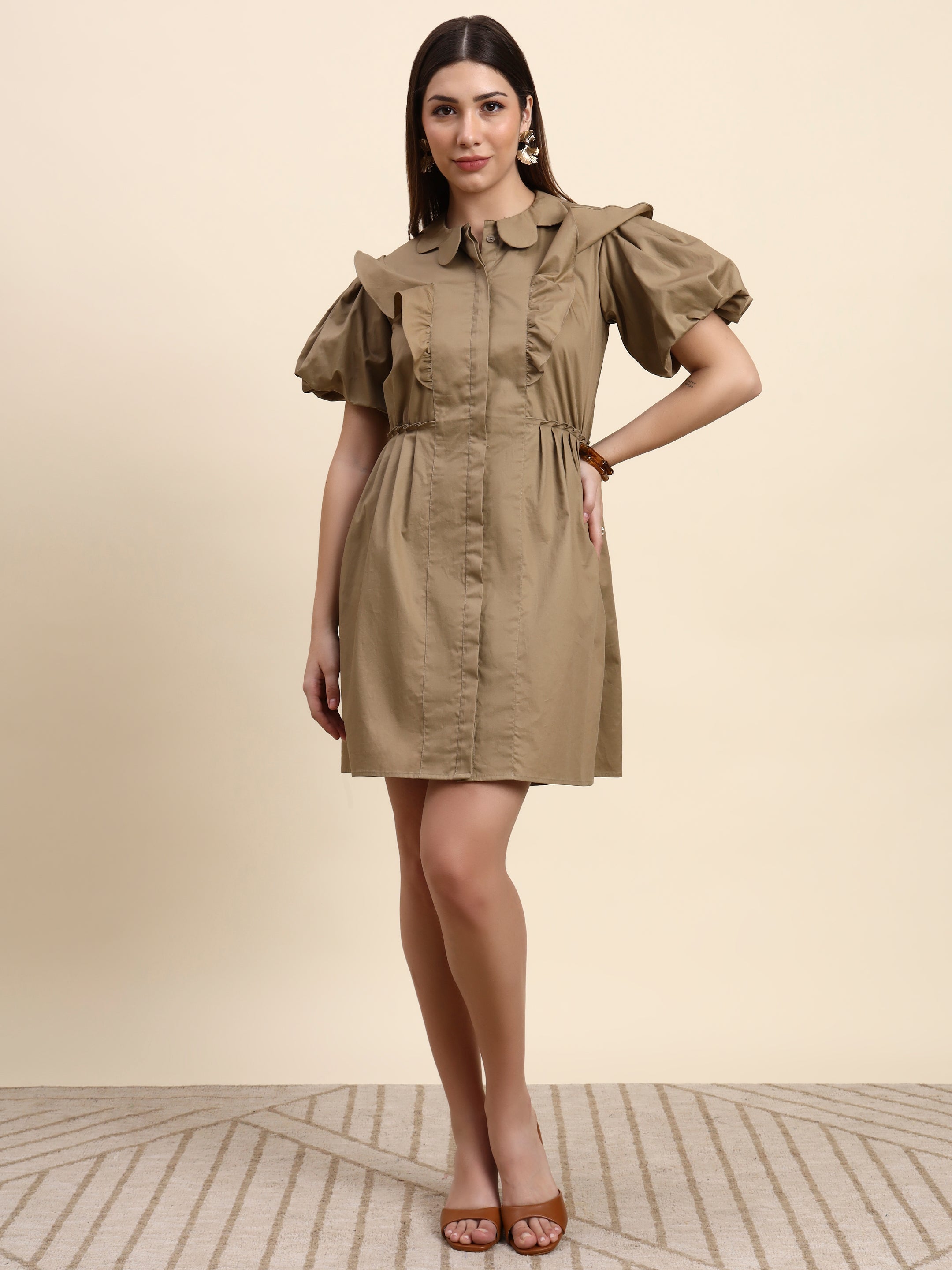 Elara Ruffle Dress (Mocha Brown)