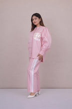 Ariya Threads Women’s Blush Pink Co-Ord Set with Puff Sleeves & Sequin Pocket