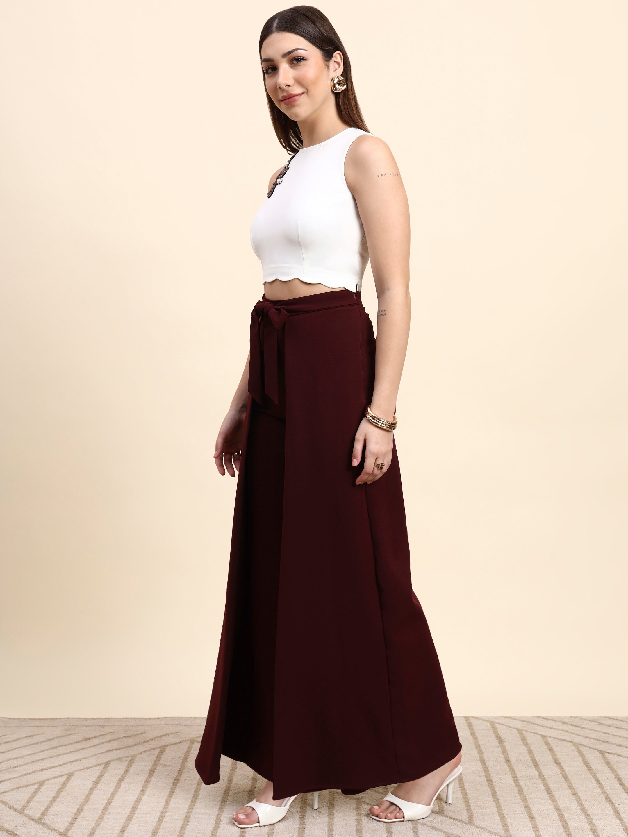 Eclipse Wine Wide-Leg Co-ord Set (White & Wine)