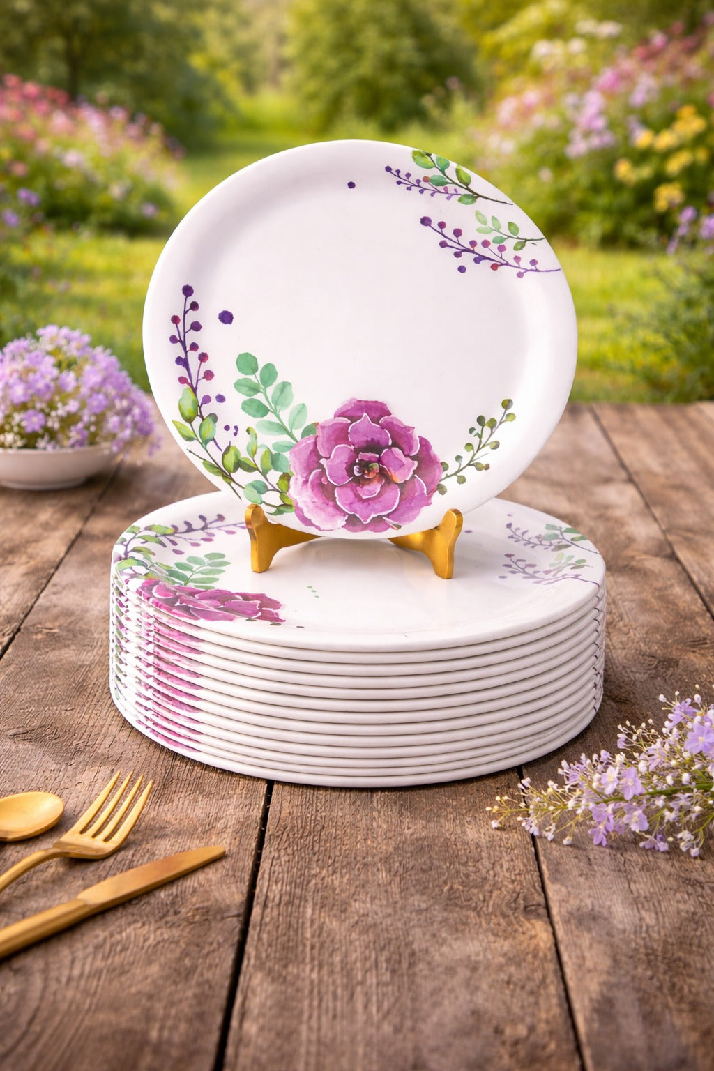 Ariya Melamine Dinner Plates 11 Inch Set of 12 | Rose Bloom
