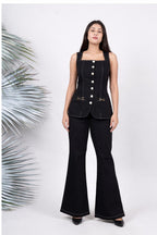Ariya Threads Women’s Black Denim Sleeveless Vest Co-ord Set with Flared Pants