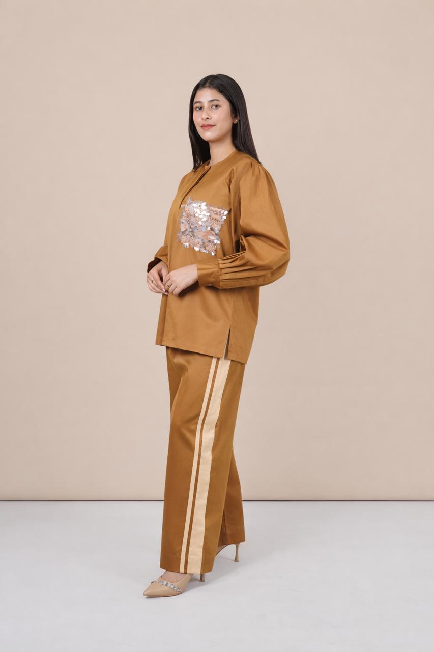 Ariya Threads Women’s Solid Co-Ord Set with Sequin Pocket Detail | Top & Pants Set