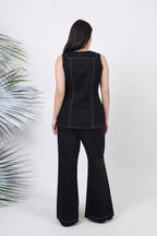 Ariya Threads Women’s Black Denim Sleeveless Vest Co-ord Set with Flared Pants