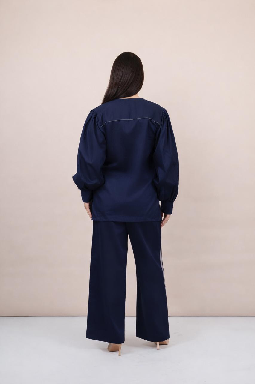 Ariya Threads Women’s Navy Blue Co-Ord Set with Sequin Pocket & Side Stripe Pants