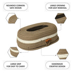 Ariya Beige White Line Tissue Box With Wooden Button Elegant Durable Holder