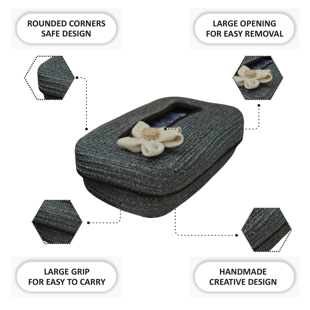 Ariya Grey Black Line Tissue Box With White Flower | Elegant Durable Holder