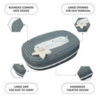 Ariya Grey White Line Tissue Box With White Flower | Elegant Durable Holder