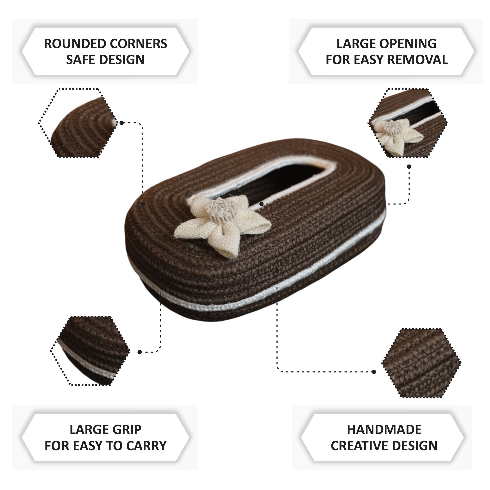 Ariya Brown White Line Tissue Box With White Flower | Elegant Durable Holder
