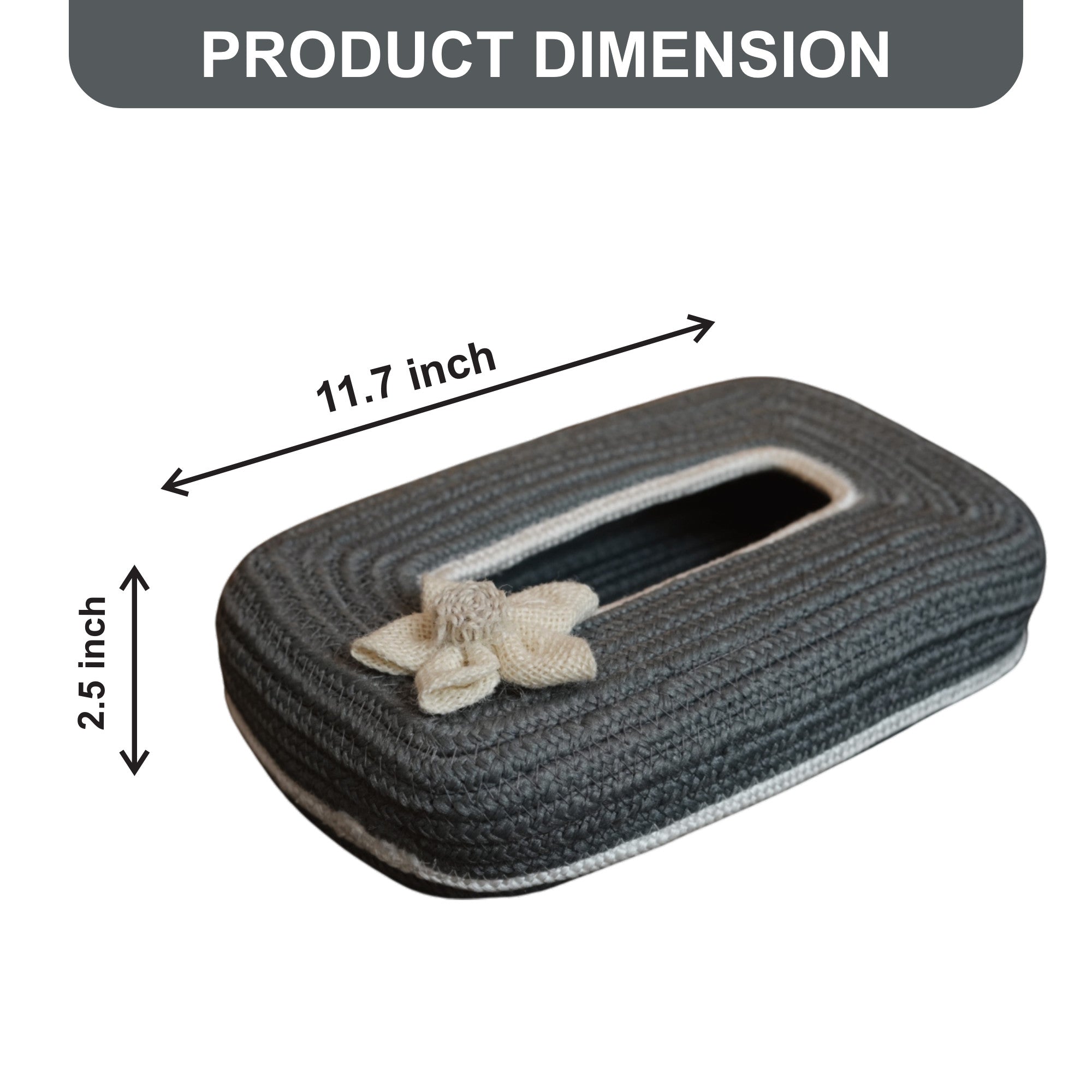 Ariya Dark Grey White Line Tissue Box With White Flower | Rectangular Durable Holder