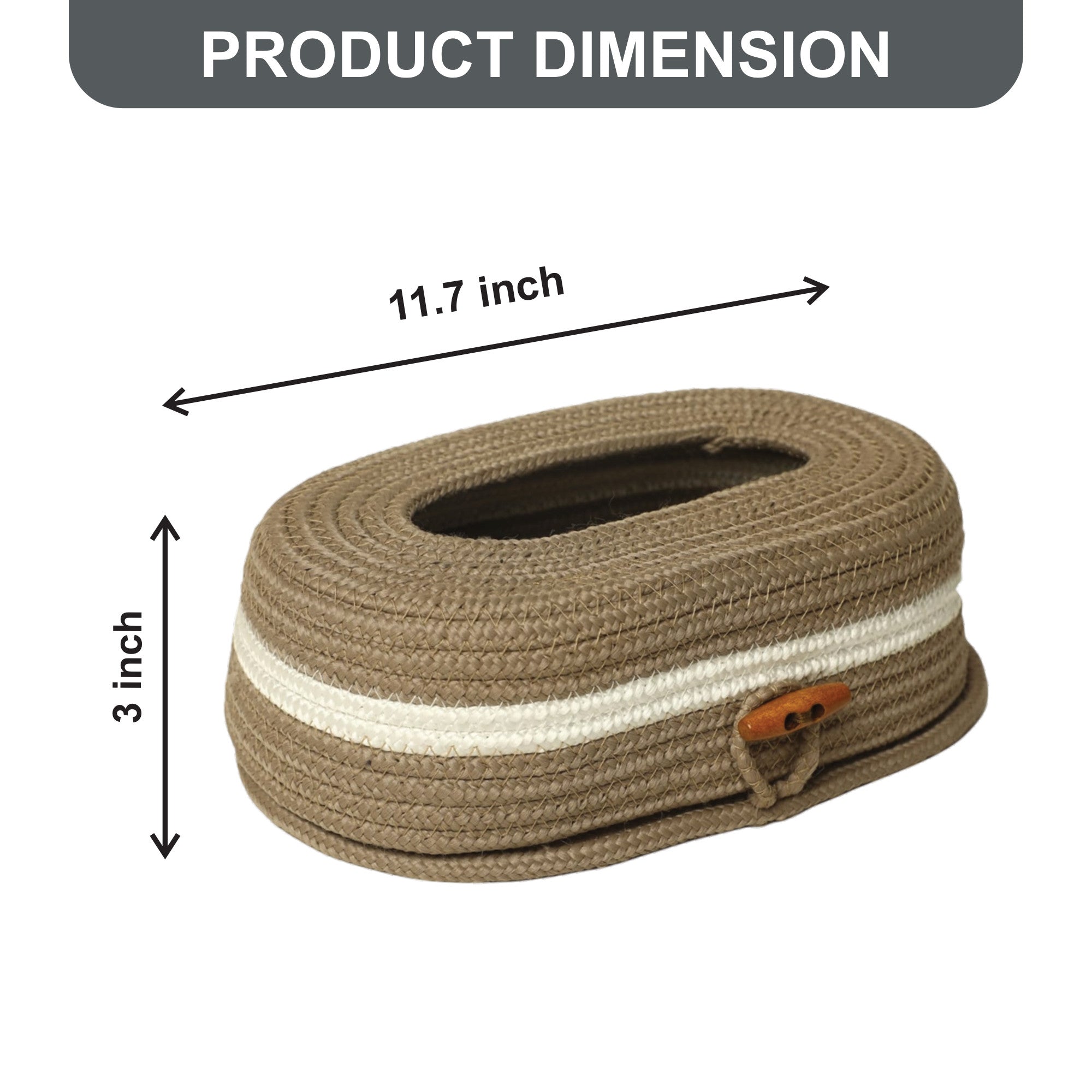 Ariya Beige White Line Tissue Box With Wooden Button Elegant Durable Holder