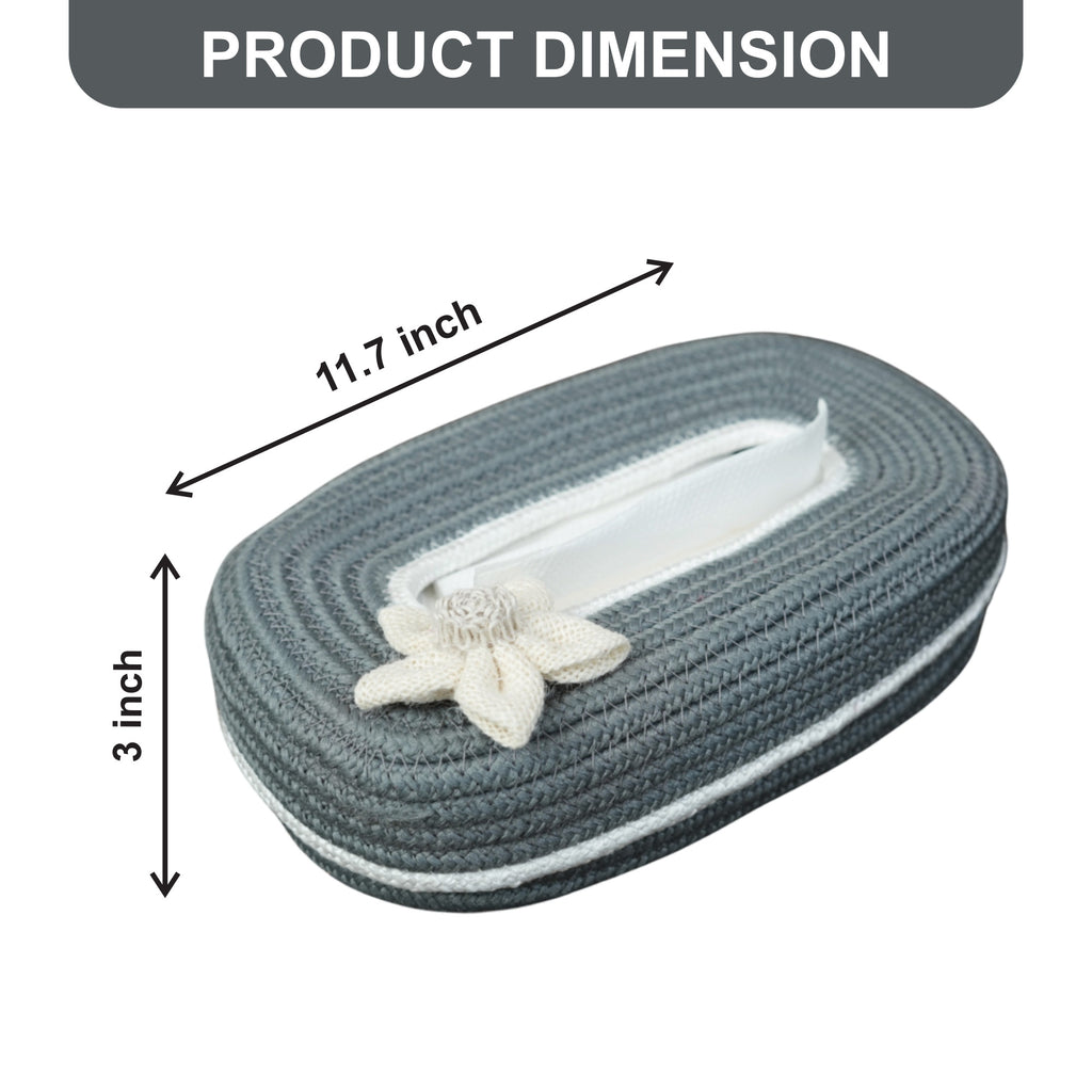 Ariya Grey White Line Tissue Box With White Flower | Elegant Durable Holder
