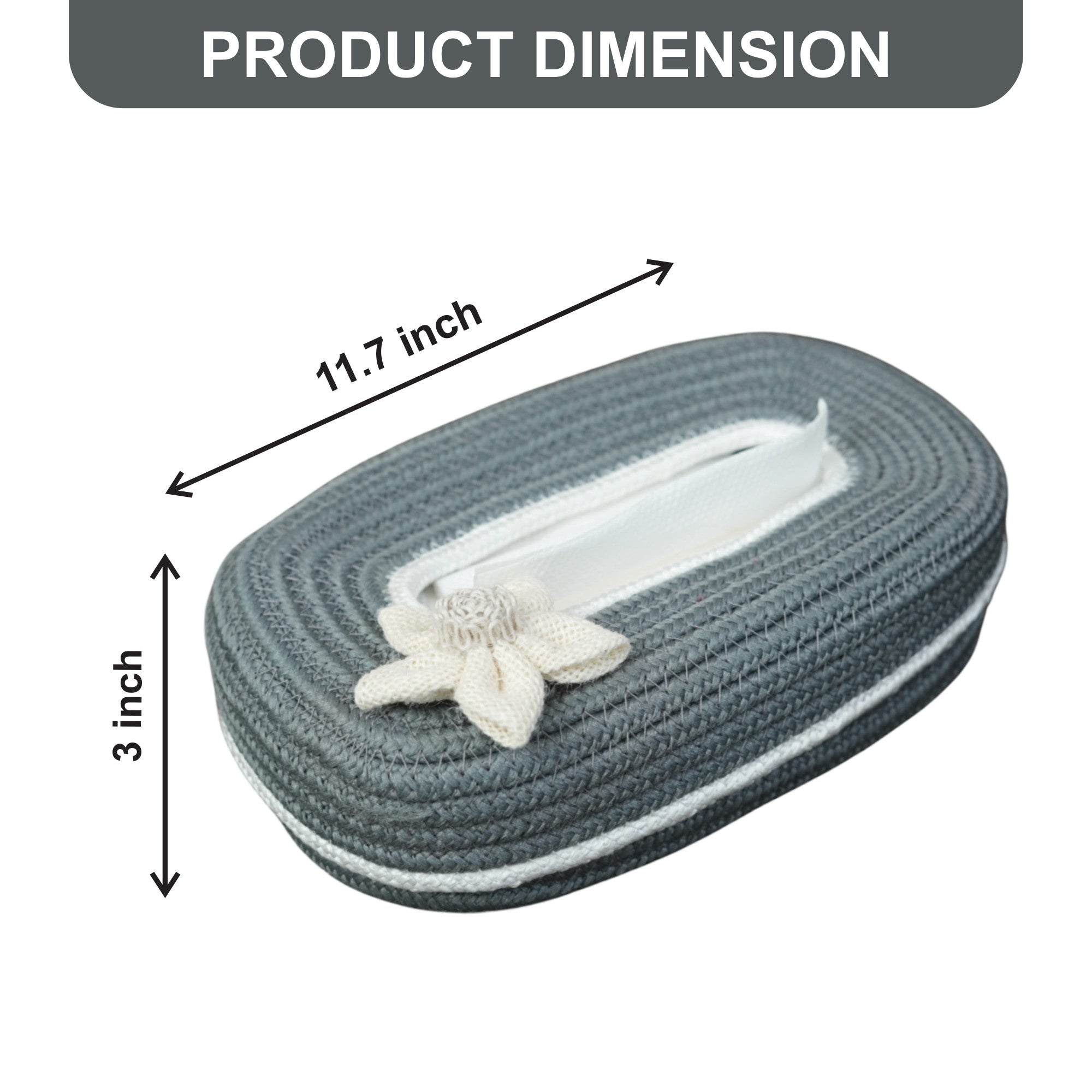 Ariya Grey White Line Tissue Box With White Flower | Elegant Durable Holder