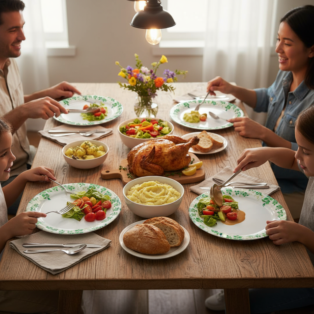 Ariya Melamine 11"Inch Dinner Plate | White Green Flower Border | Pack of 6