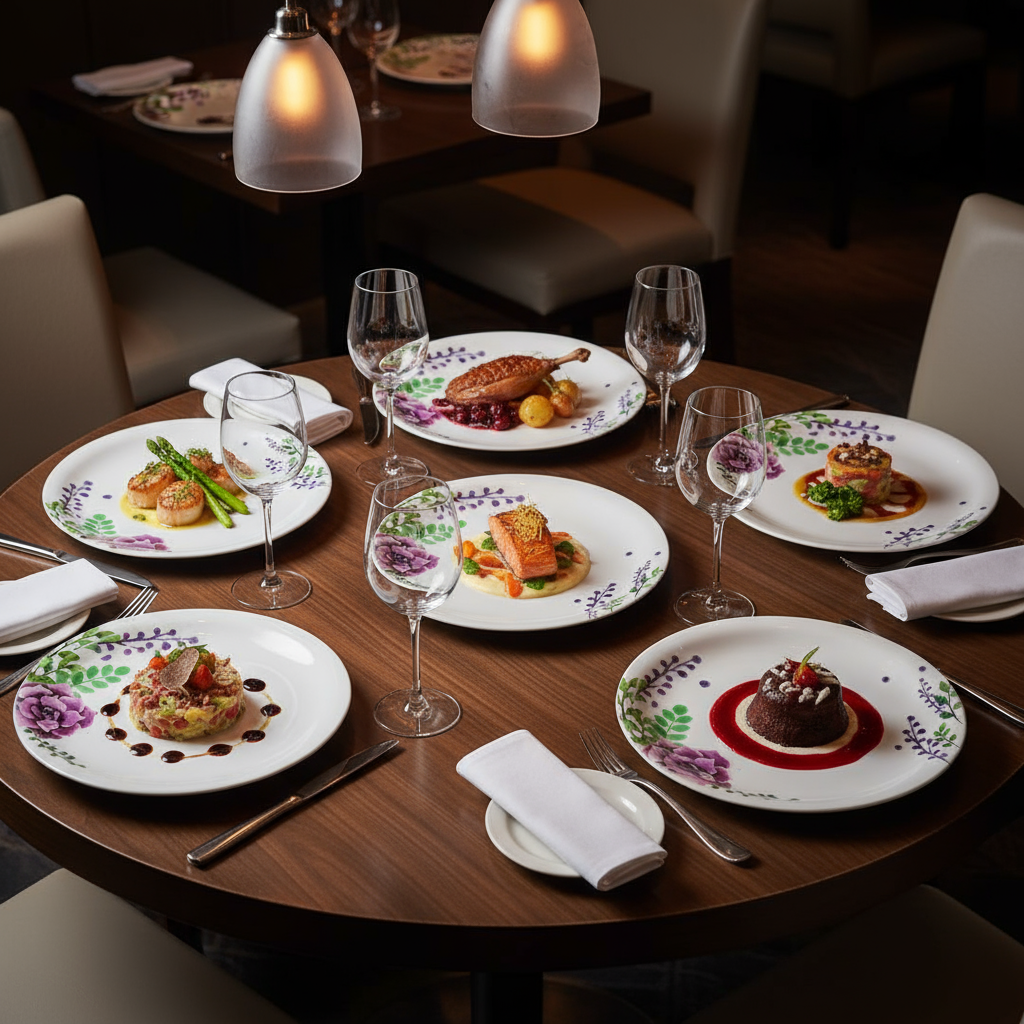 Ariya Melamine 11" Inch Dinner Plate | White Blue Flower Border | Pack of 6