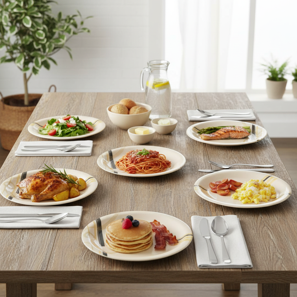 Ariya Melamine Dinner Plate Pack of 6 | 11 Inch Round Plates with Black & Golden Line Design"