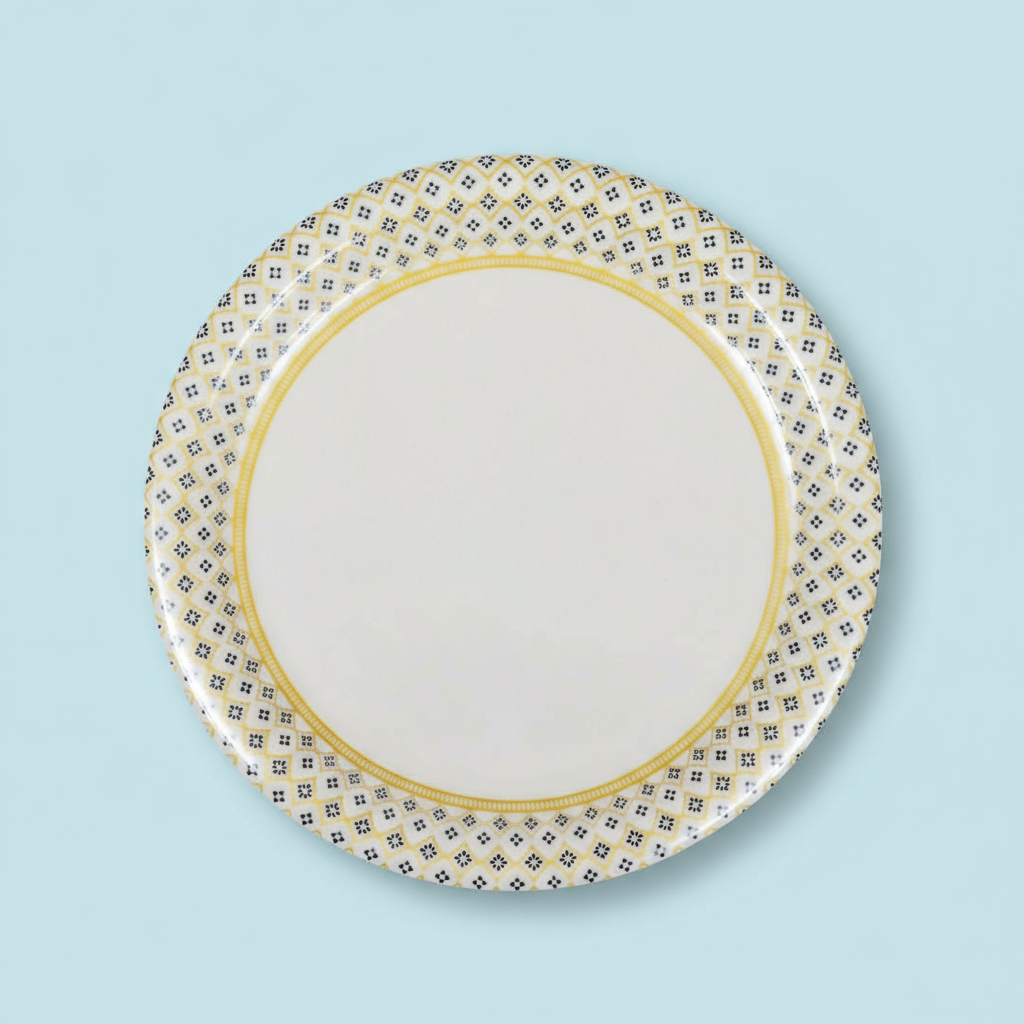 Ariya Melamine 11"Inch Dinner Plate | White-Blue Border | Pack of 6