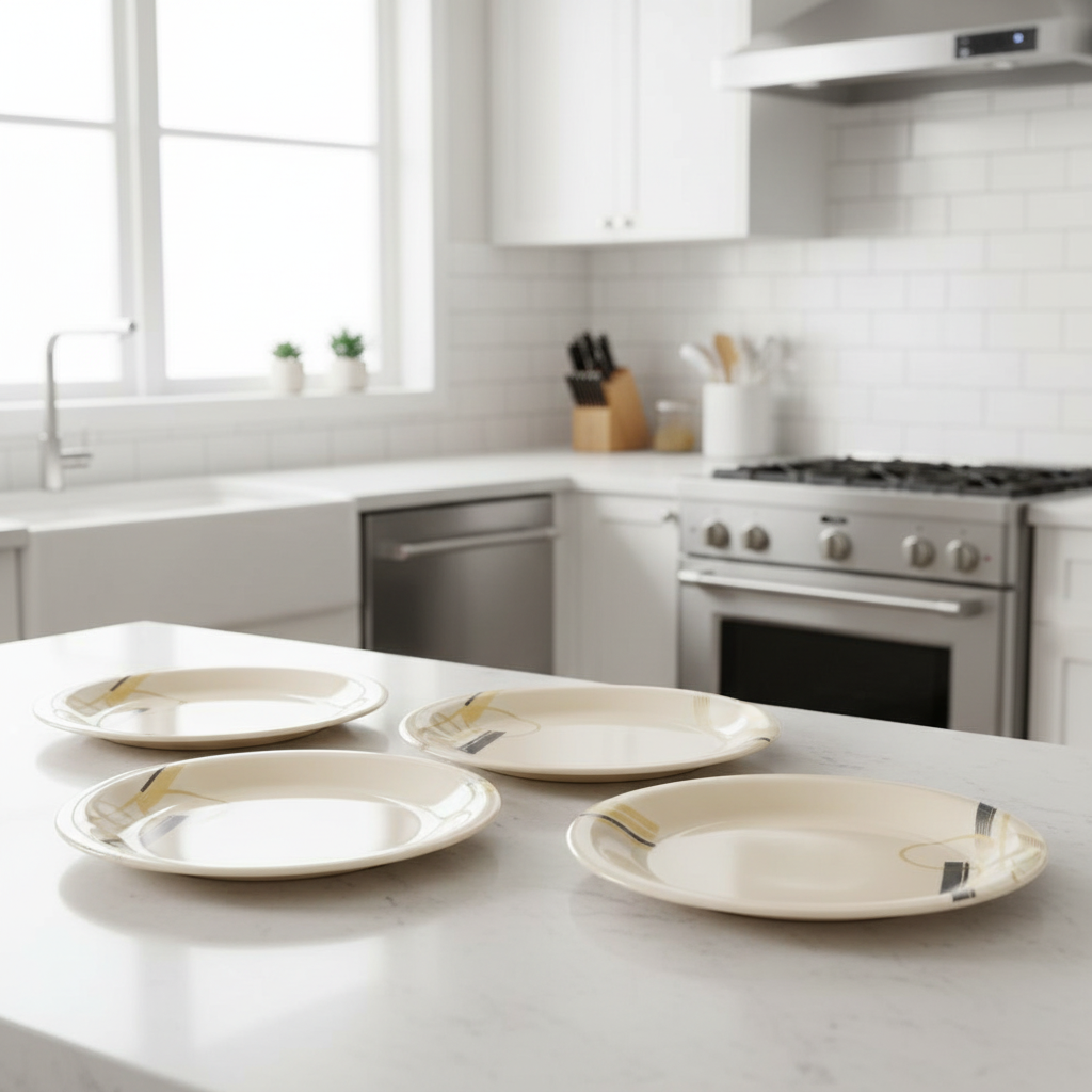 Ariya Melamine Dinner Plate Pack of 6 | 11 Inch Round Plates with Black & Golden Line Design"