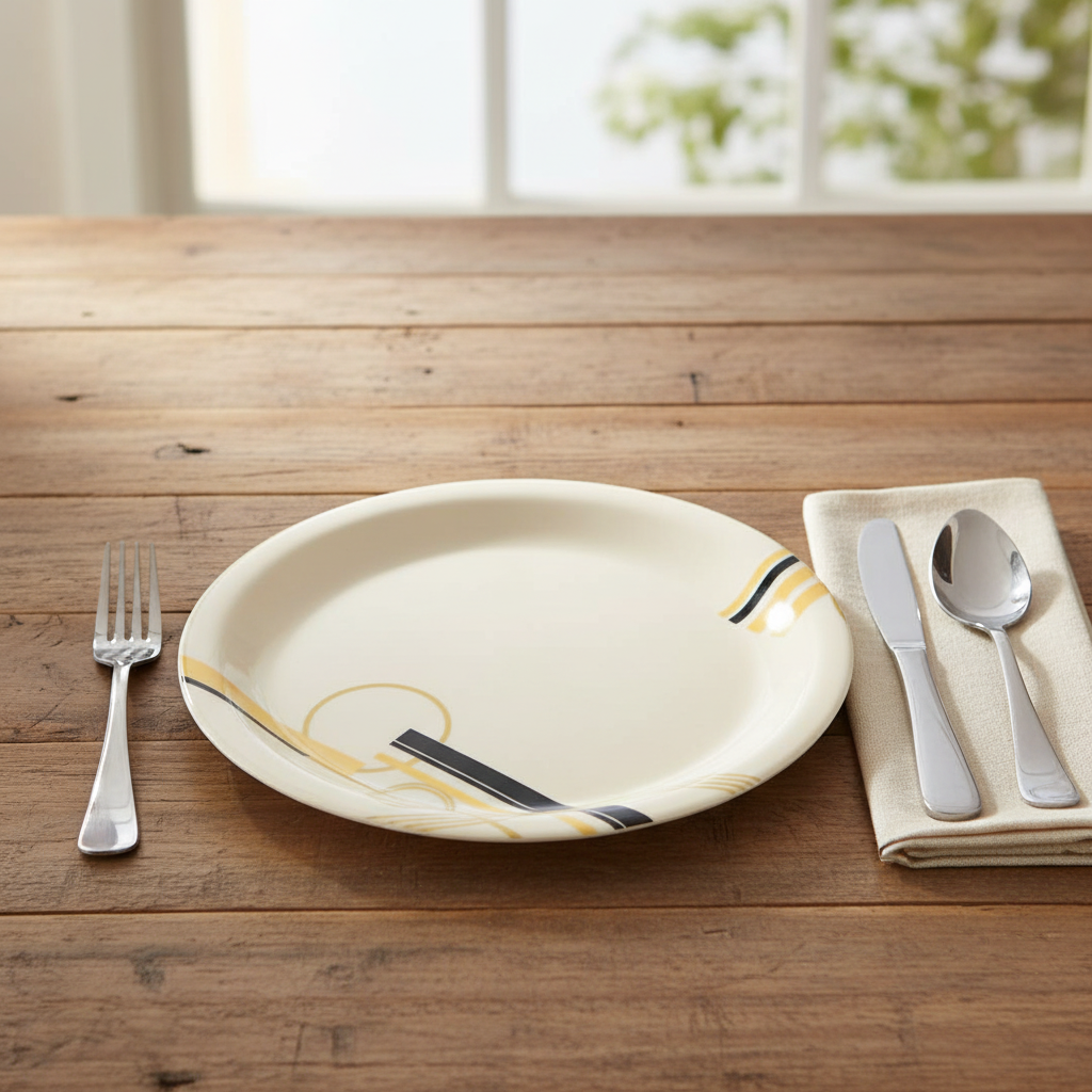 Ariya Melamine Dinner Plate Pack of 6 | 11 Inch Round Plates with Black & Golden Line Design"