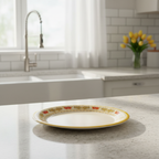 Ariya Melamine Dinner Plate Pack of 6 | 11 Inch Round Plates with Yellow Border & Red Floral Print"