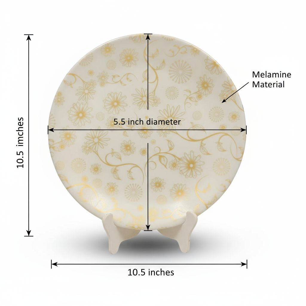 Ariya 10.5 Inch Melamine Flower  Full Serving Plate Set of 4 Dishwasher Safe