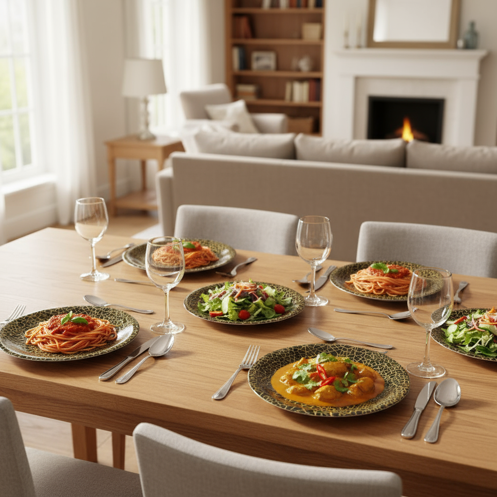 Ariya Melamine 11 Inch Black Base P2 Serving Plate Set 4