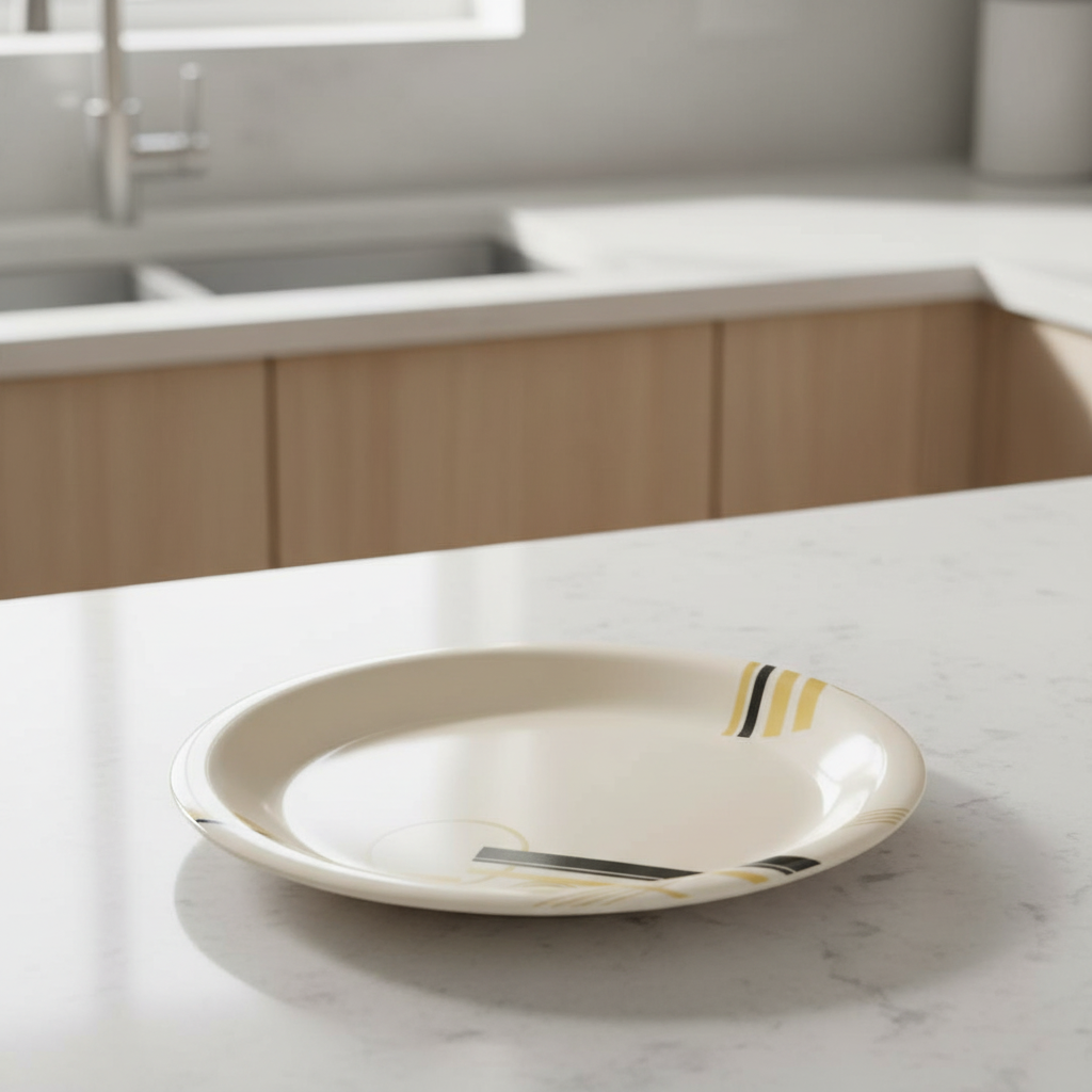 Ariya Melamine Dinner Plate Pack of 6 | 11 Inch Round Plates with Black & Golden Line Design"