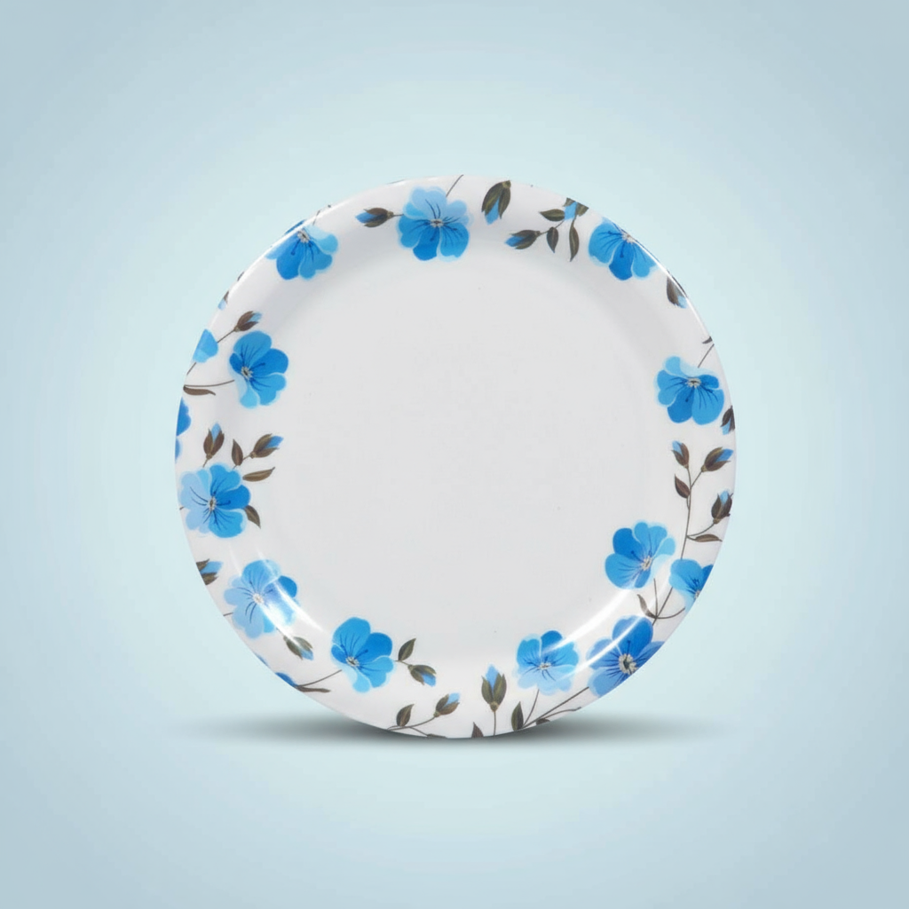Ariya Melamine 11"Inch Dinner Plate | White Blue Flower Border | Pack of 6