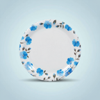 Ariya Melamine 11"Inch Dinner Plate | White Blue Flower Border | Pack of 6