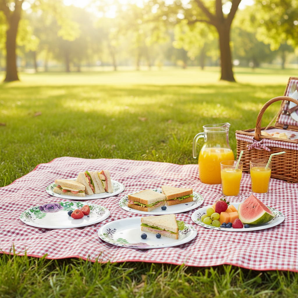 Ariya Melamine 11" Inch Dinner Plate | White Blue Flower Border | Pack of 6