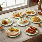 Ariya Melamine 11"Inch Dinner Plate | White Green Flower Border | Pack of 6