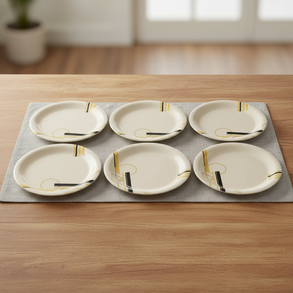 Ariya Melamine Dinner Plate Pack of 6 | 11 Inch Round Plates with Black & Golden Line Design"