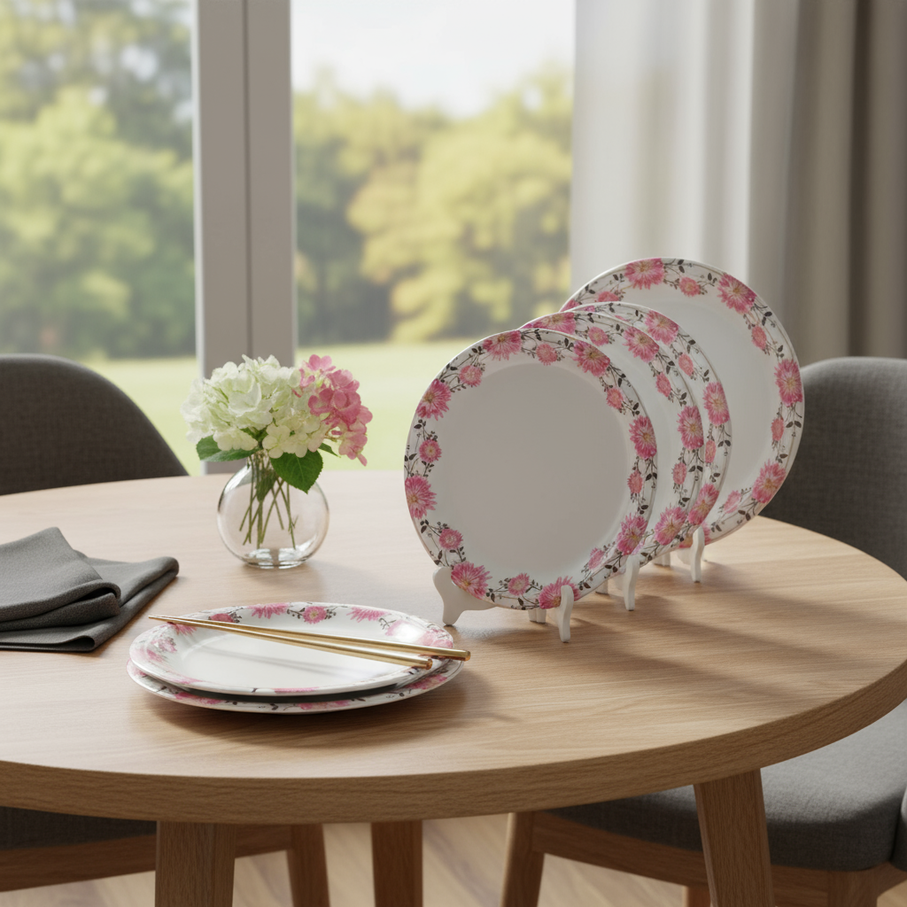 Ariya Melamine 11 Inch White Pink P17 Serving Plate 6 Pc