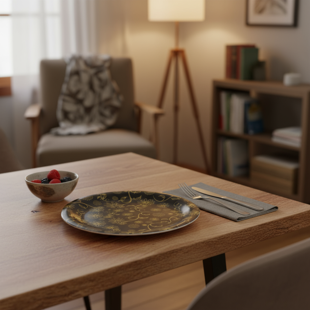 Ariya Melamine 6 Serving Plate 11 Inch Black Base P1 Dishwasher Safe Ideal for Home Dinner and Hotel Parties