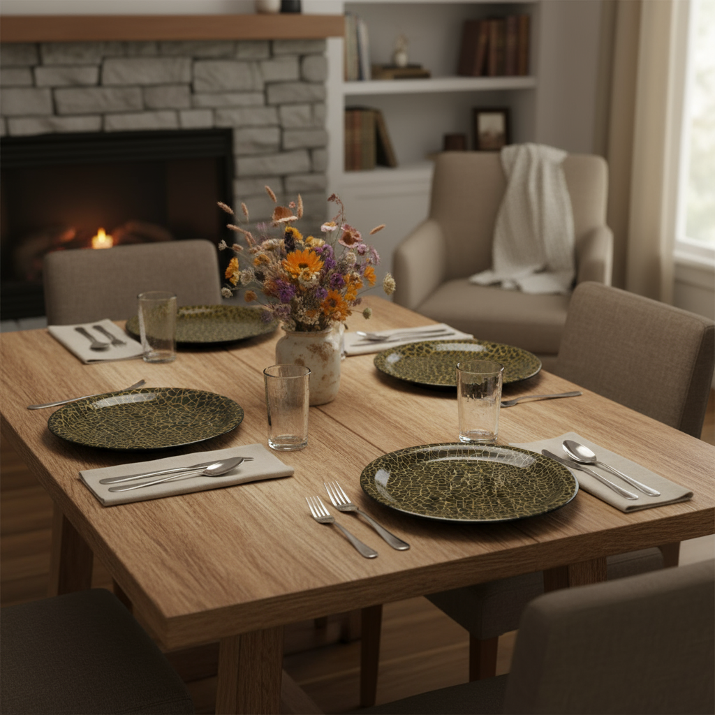 Ariya Melamine 11 Inch Black Base P2 Serving Plate Set 4