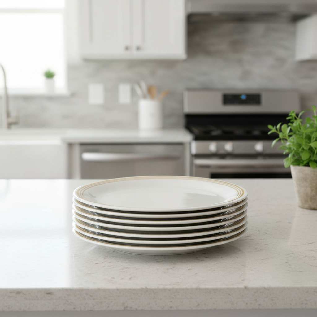 Ariya Melamine 11"Inch Dinner Plate | White Golden Border | Pack of 6