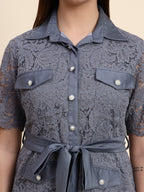 Lace Shirt Co-ord Set (Slate Grey)