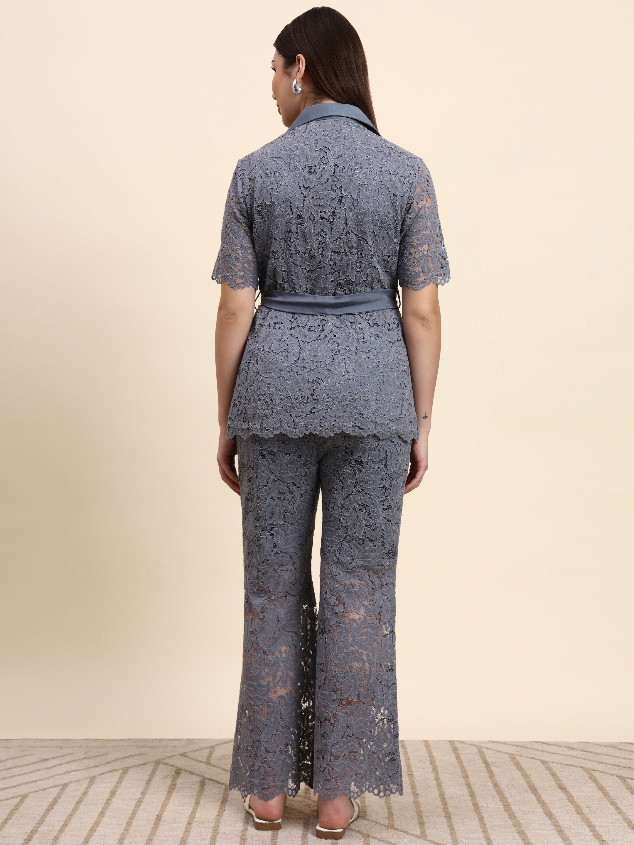 Lace Shirt Co-ord Set (Slate Grey)