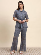 Lace Shirt Co-ord Set (Slate Grey)