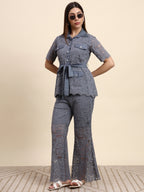 Lace Shirt Co-ord Set (Slate Grey)