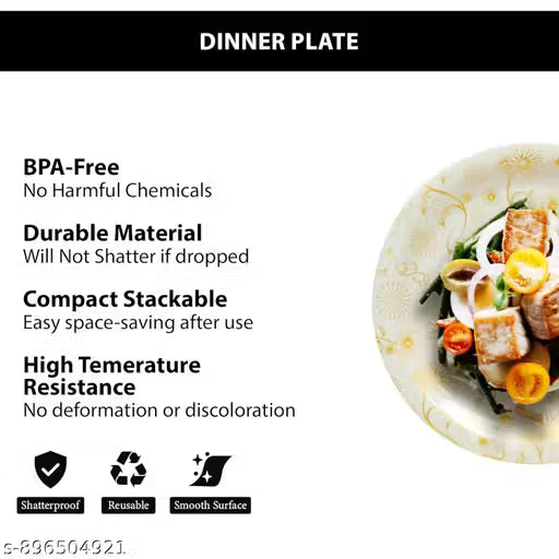 Ariya Melamine Dinner Plates 11 Inch Set of 12 | Classic Gold Flower