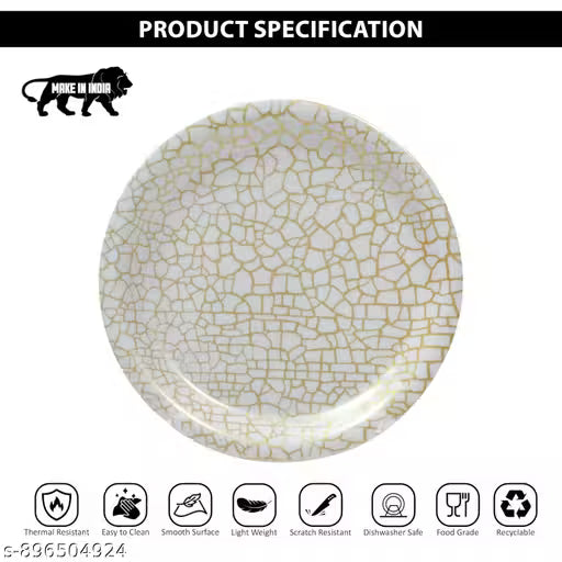 Ariya Melamine Dinner Plates 11 Inch Set of 12 | Classic Gold Grid